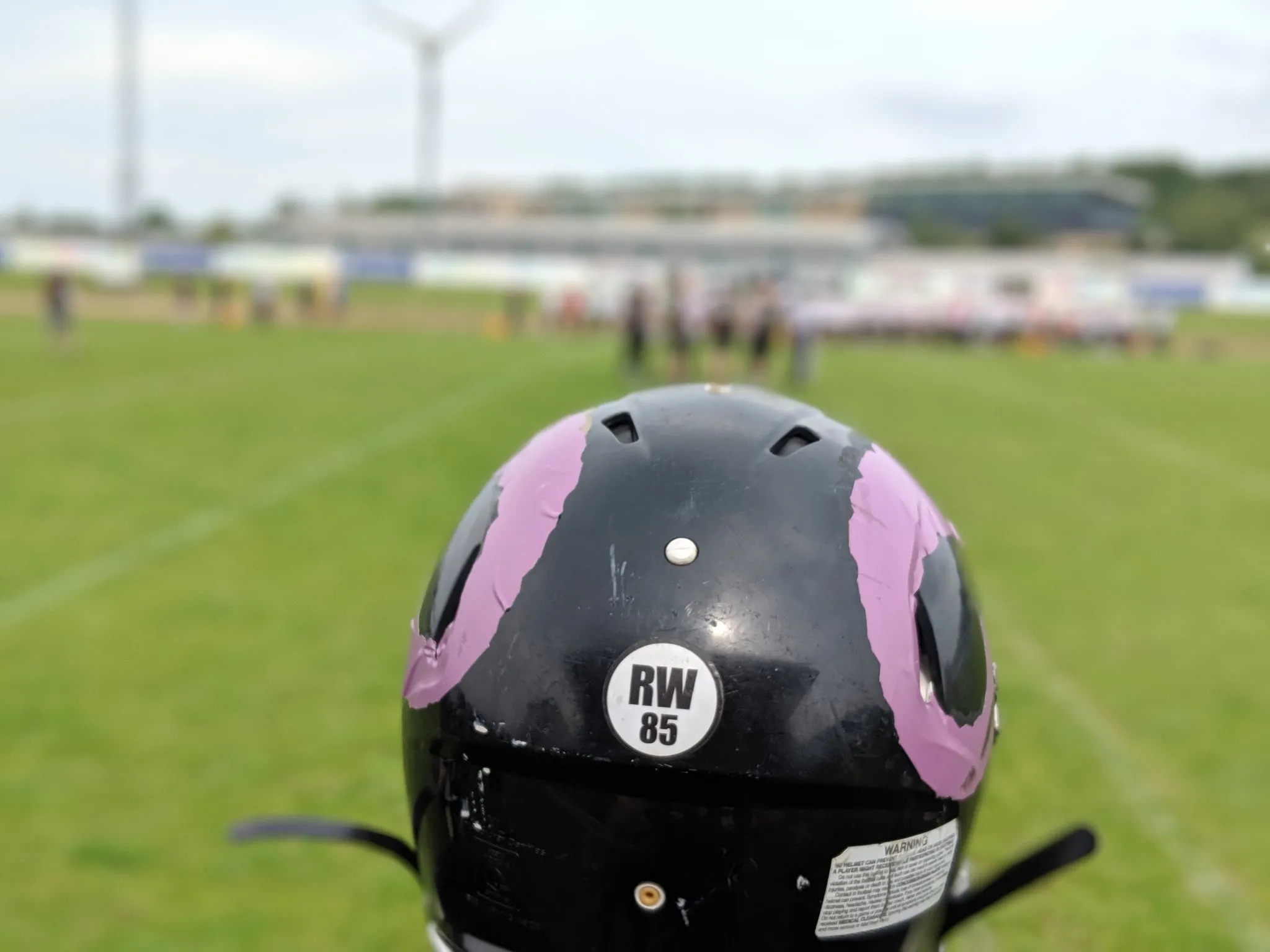 Rob Worboys number and initials on the back of a Rams helmet