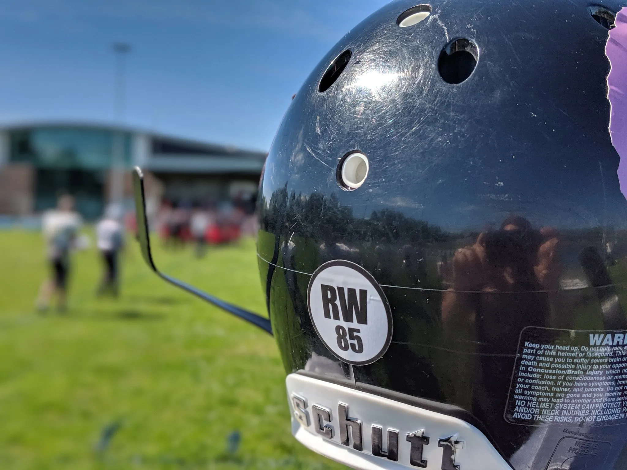 Tribute stick for Rob Worboys on Rams helmet